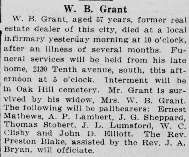 W.B. Grant obituary